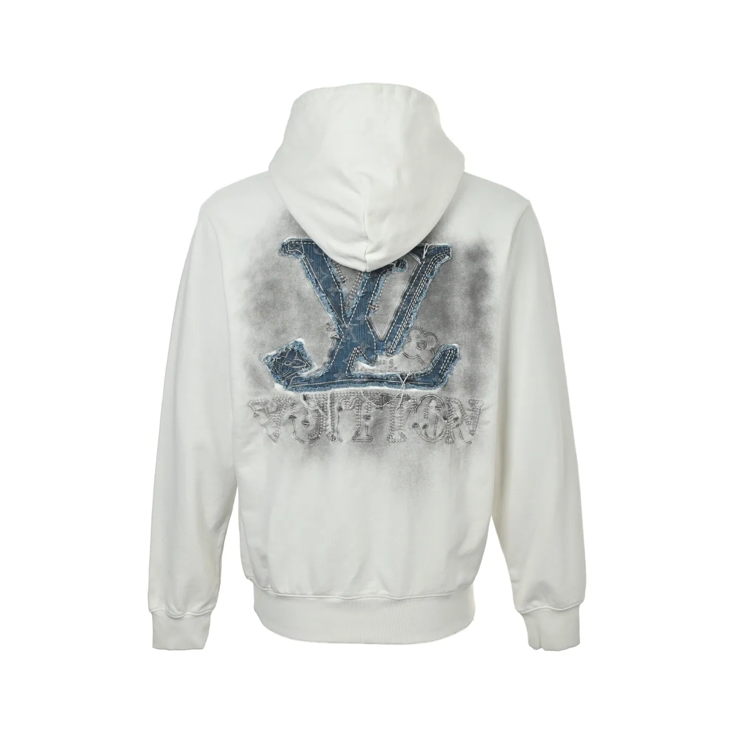 Louis Vuitton/Louis Vuitton denim patch embroidery washed ripped hole hooded sweatshirt